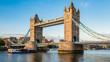 Tower Bridge along the Thames River in London, United Kingdom