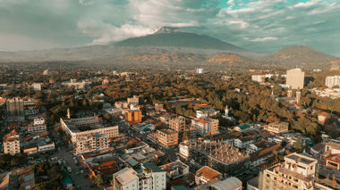 Aerial view of buildings in Arusha, Tanzania