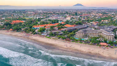 Birds eye view of the beach and coastline of Seminyak, Indonesia