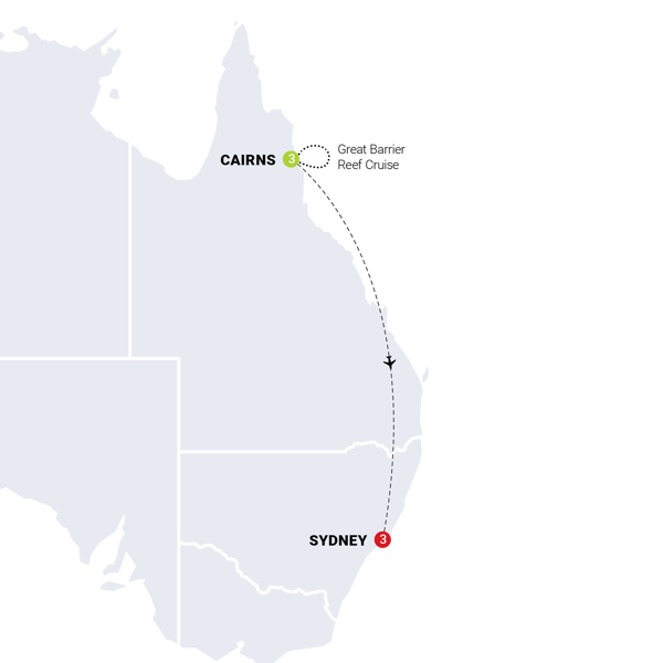 Cairns to Sydney Highlights Itinerary Map