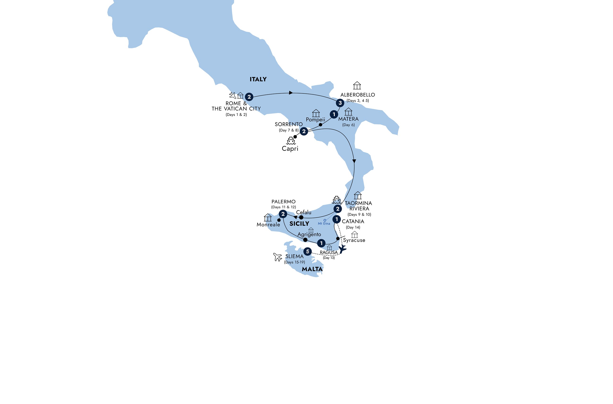 tourhub | Insight Vacations | Southern Italy, Sicily & Malta - Classic Group | Tour Map