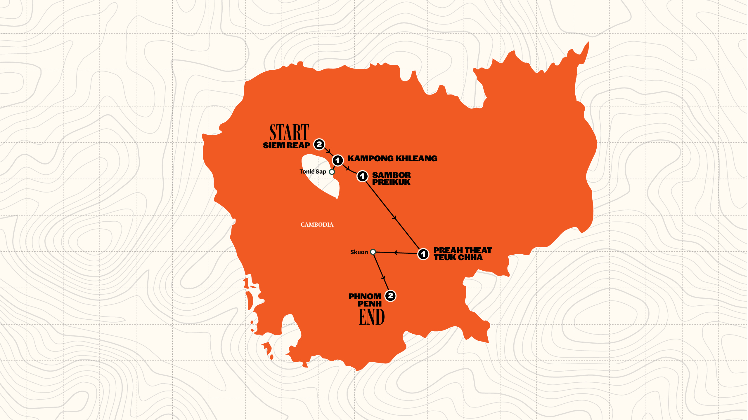 Map of Ride Cambodia from Contiki