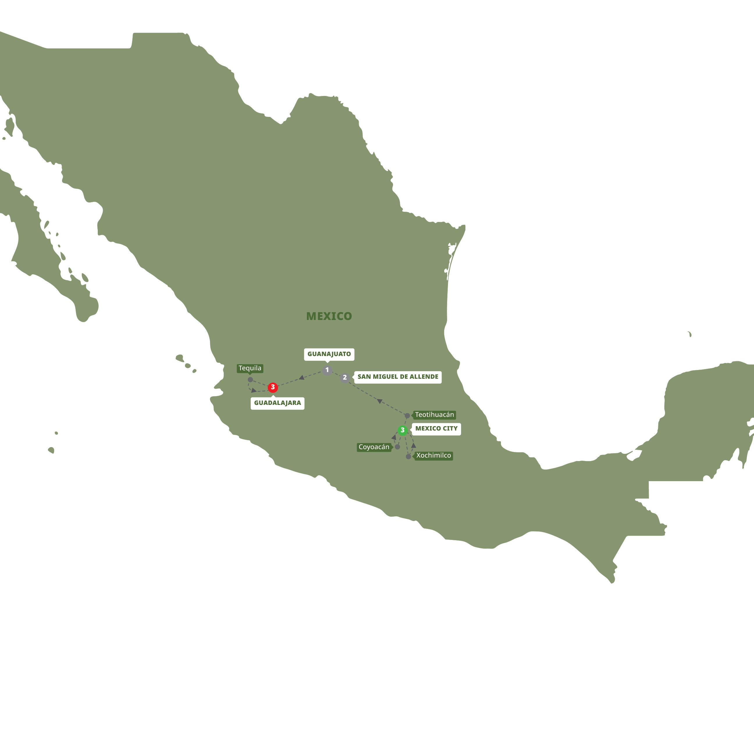 Map of The Heart of Mexico from Trafalgar