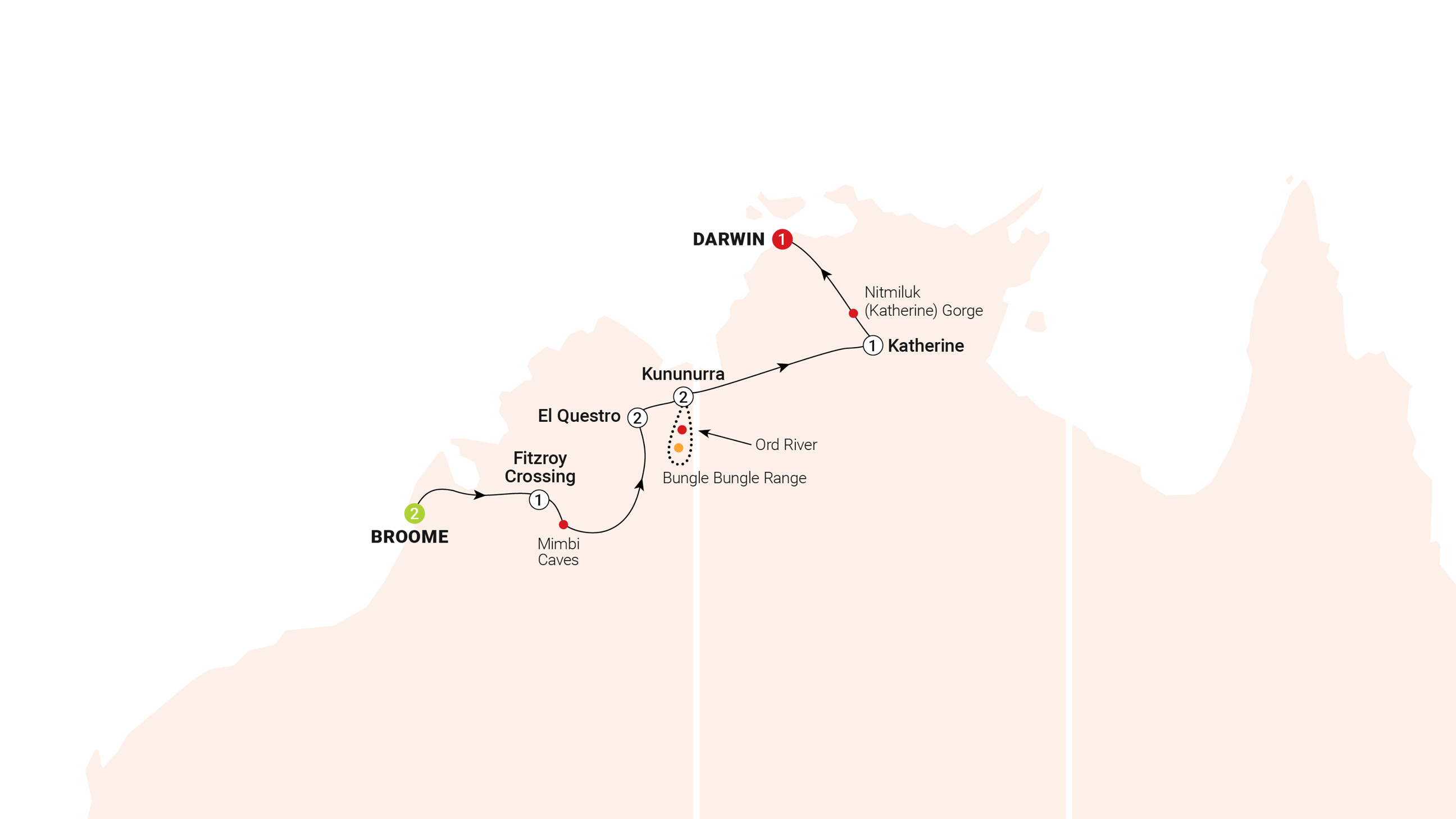 Map of Wonders of the Kimberley Trip
