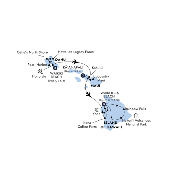 Hawaii with Oahu, Maui & the Big Island Itinerary Map