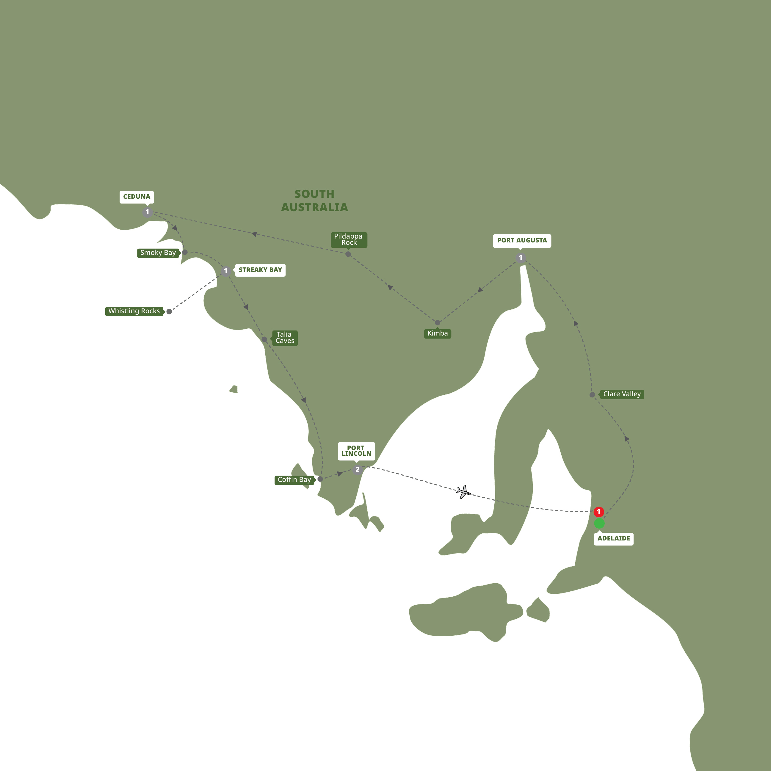 Map of South Australian Eyre Peninsula Escape from Trafalgar