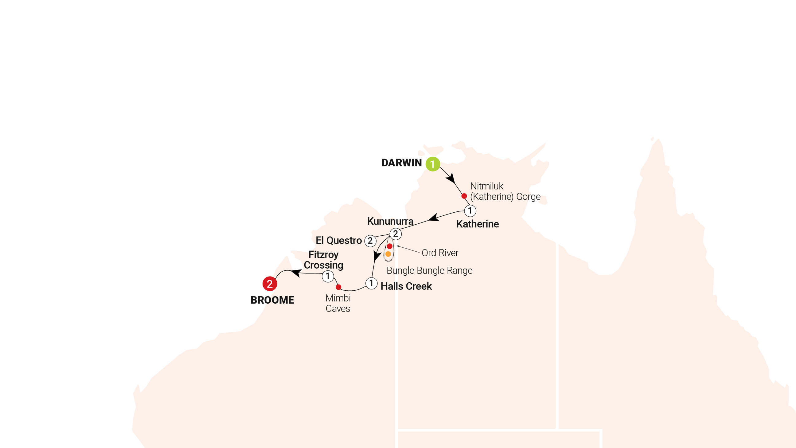 tourhub | AAT Kings | Untamed Kimberley | Tour Map