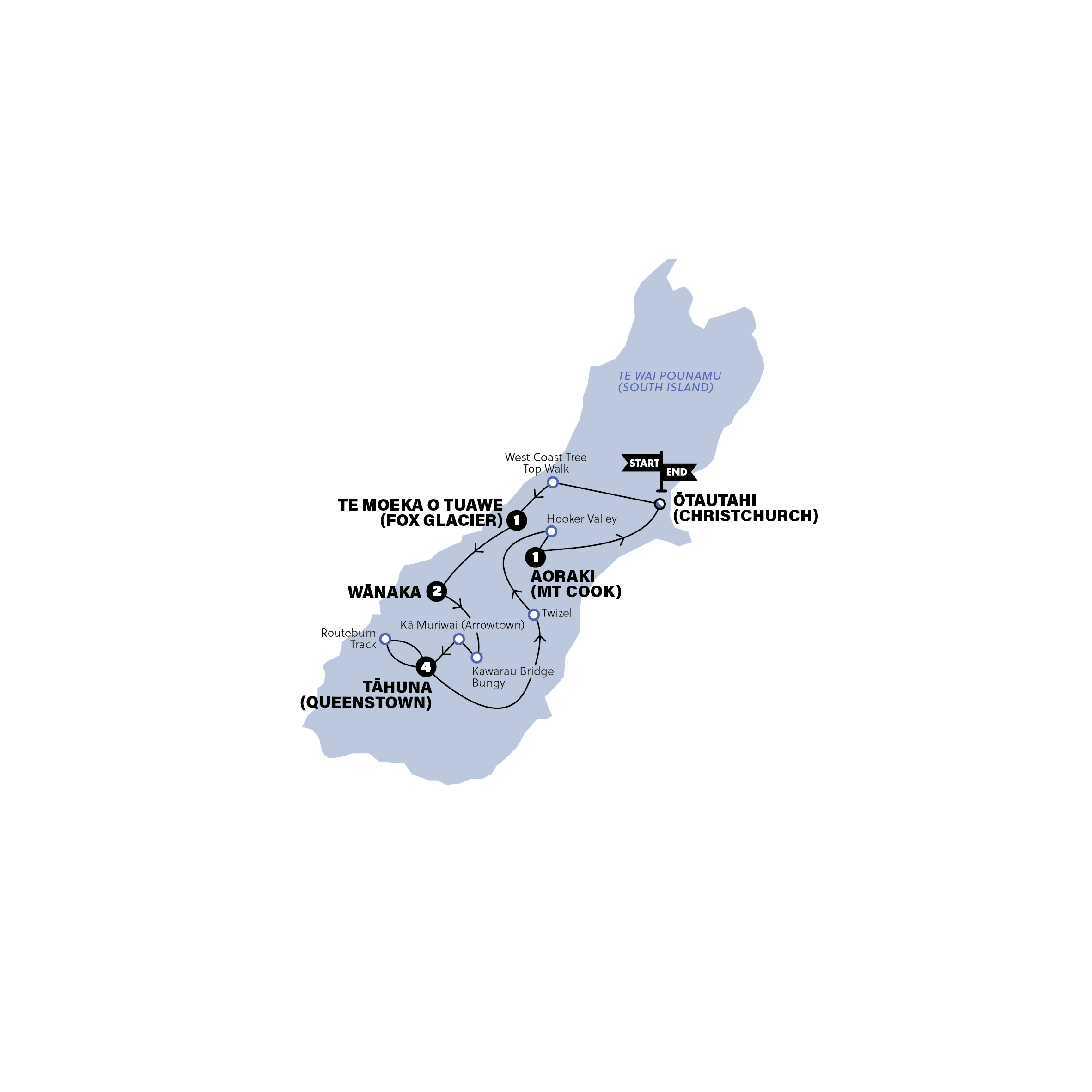 tourhub | Contiki | Active New Zealand | Tour Map