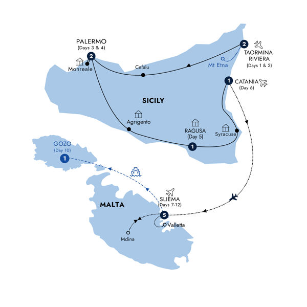 Sicily in Depth - With 6 Days Malta Option, Small Group Itinerary Map