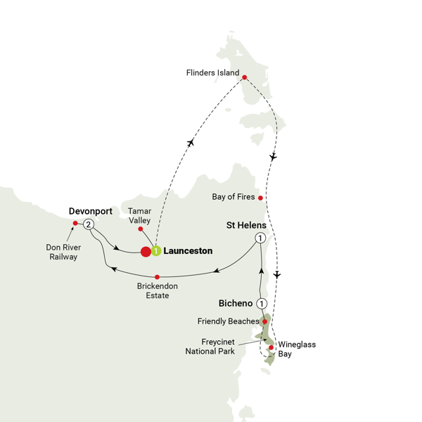 Tasmania & Flinders Island Explorer end Hobart Itinerary Map