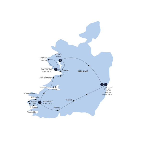 Irish Elegance - Classic Group Itinerary Map