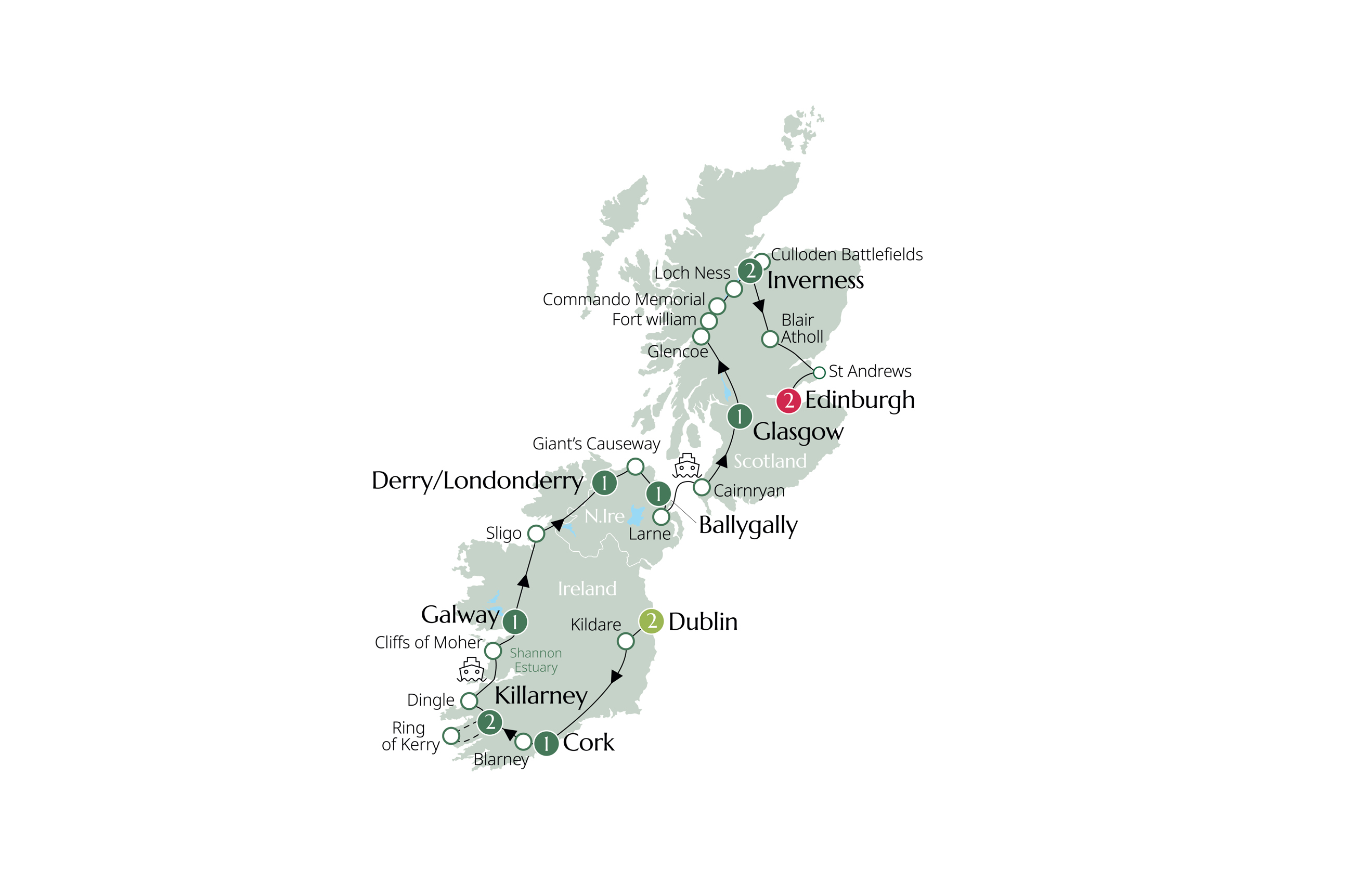 Map of Best of Ireland and Scotland - Small Group  from Brendan Vacations