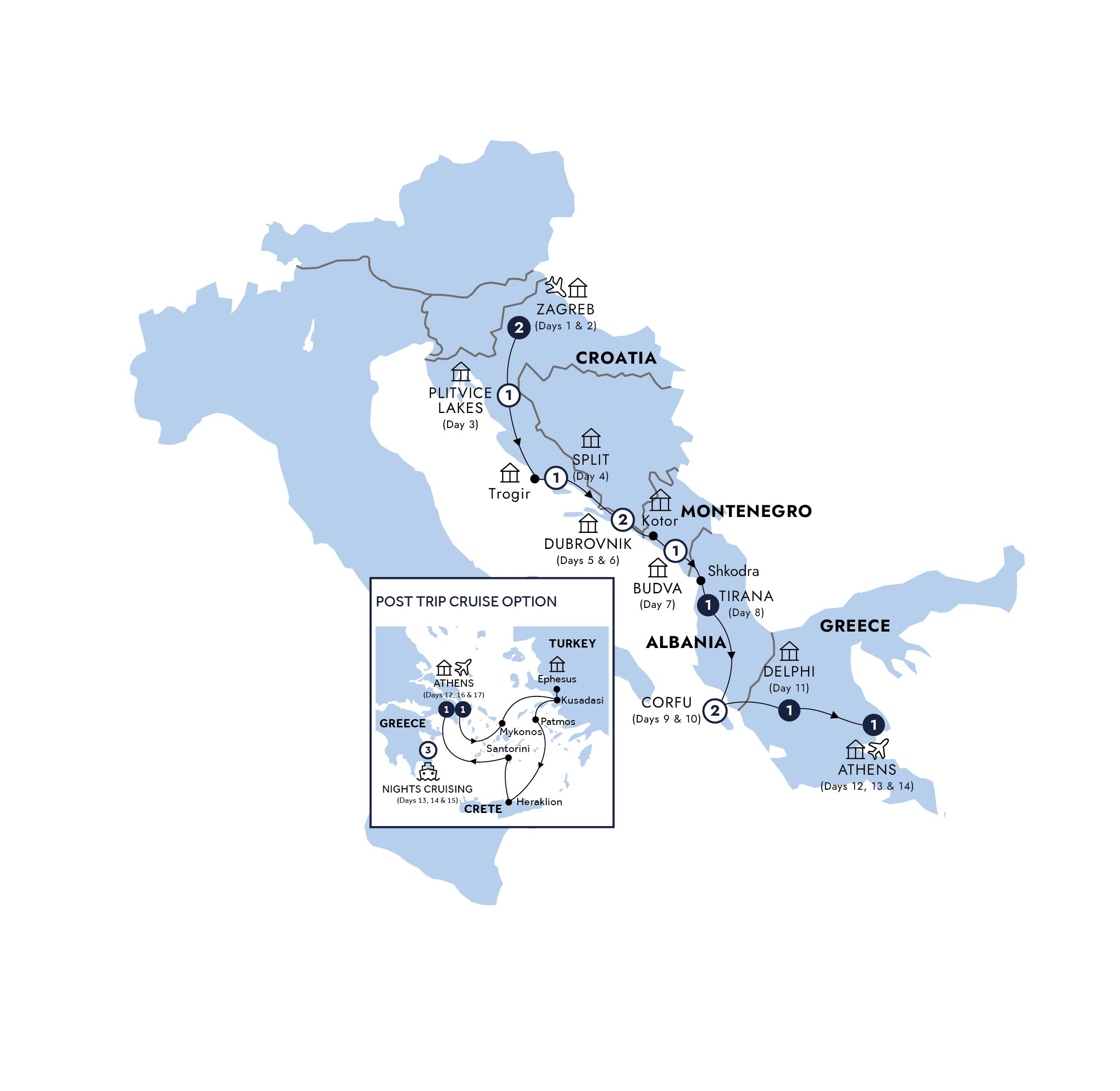 Map of The Eastern Discovery - With Athens, Cruise Premier, Classic Group from Insight Vacations