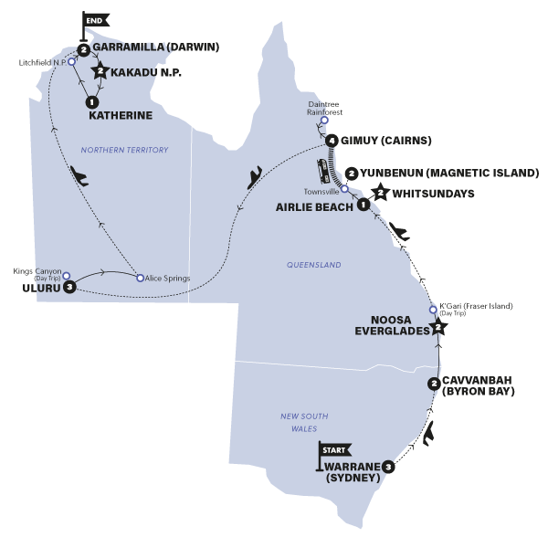 tourhub | Contiki | Ultimate Australia with Kakadu Dreaming & Sailing | 2025 - 2026 | Tour Map