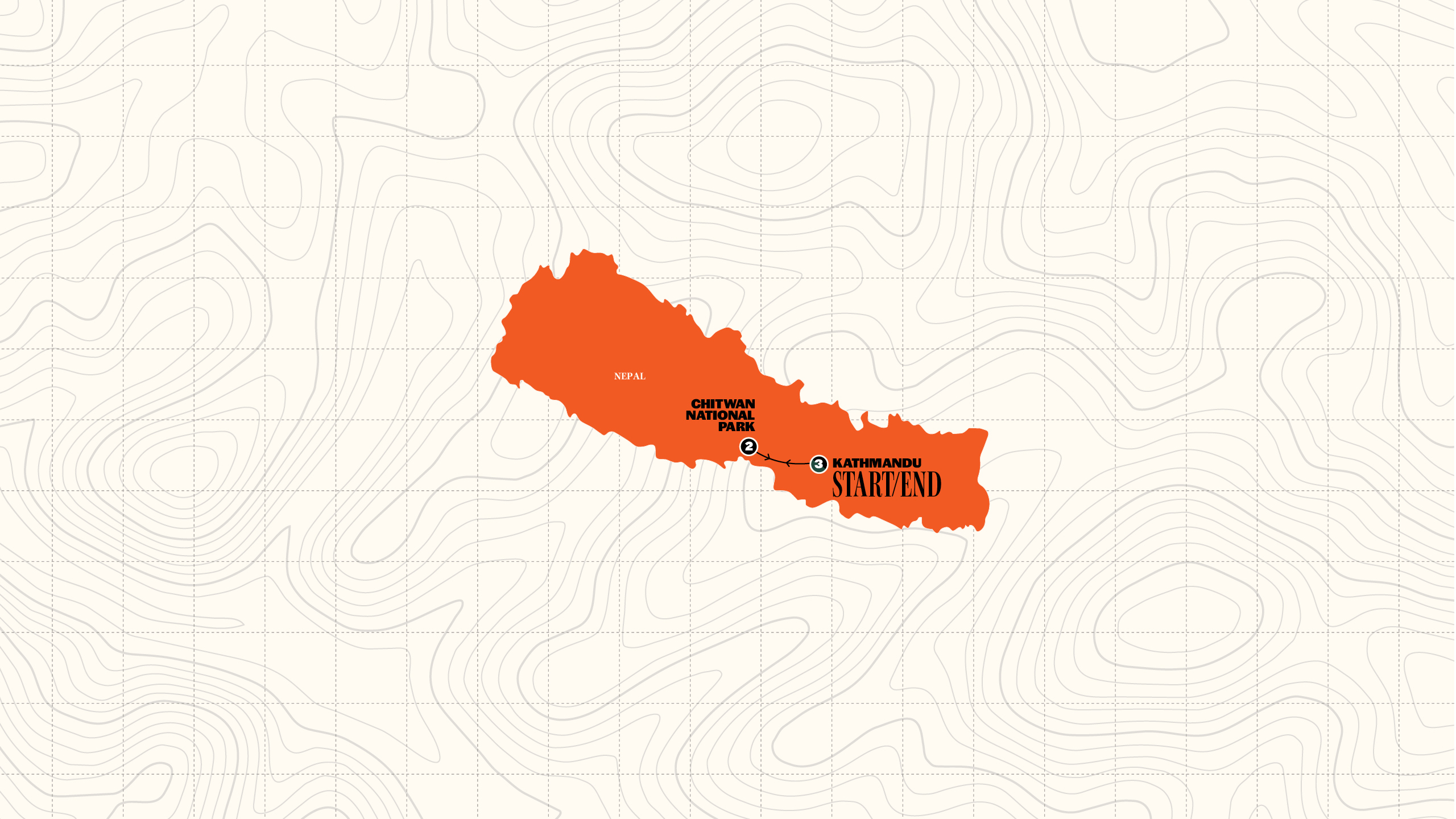 Map of Kathmandu and Chitwan National Park from Contiki