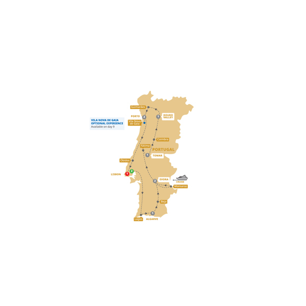 Country Roads of Portugal - Small Group Itinerary Map
