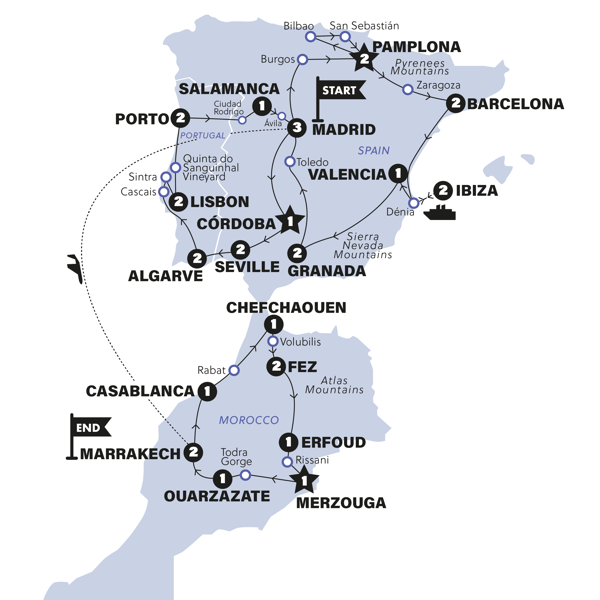 Best of Spain and Portugal Trip Map