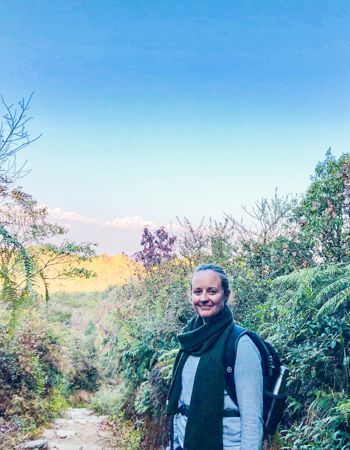 Traveller on the trek between Sundarijal and Chisapani in Nepal