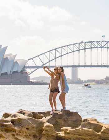 The Sydney Harbour Bridge and Opera House in Sydney, Australia