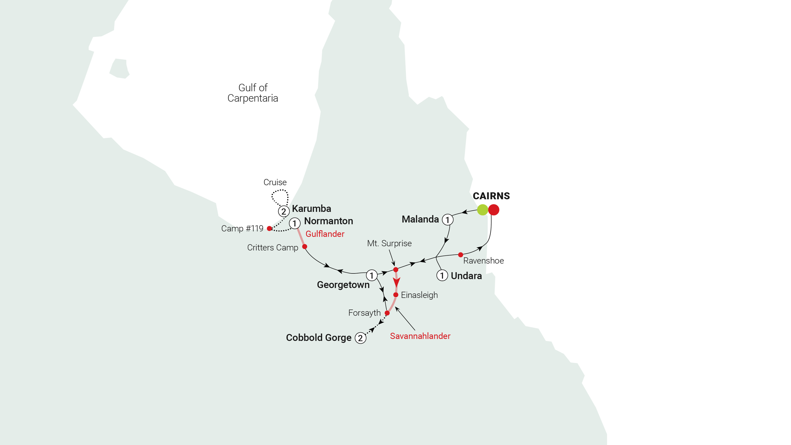 Gulf Savannah Wanderer Itinerary Map