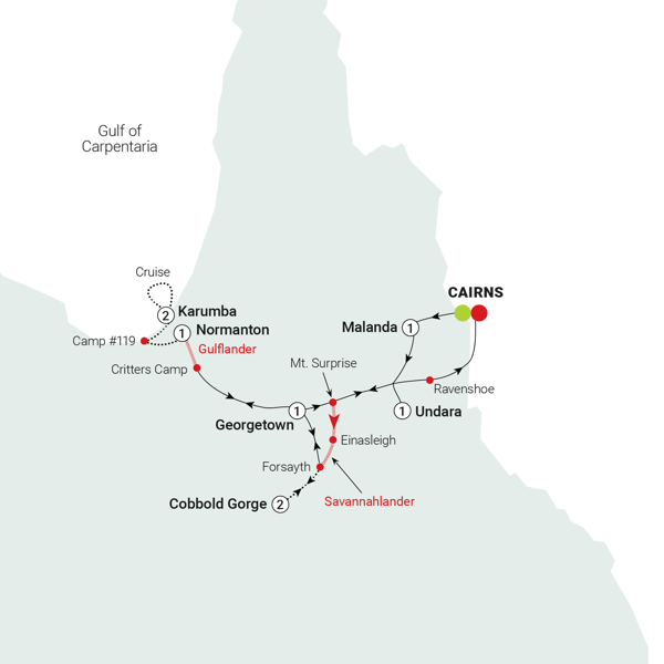 Gulf Savannah Wanderer Itinerary Map