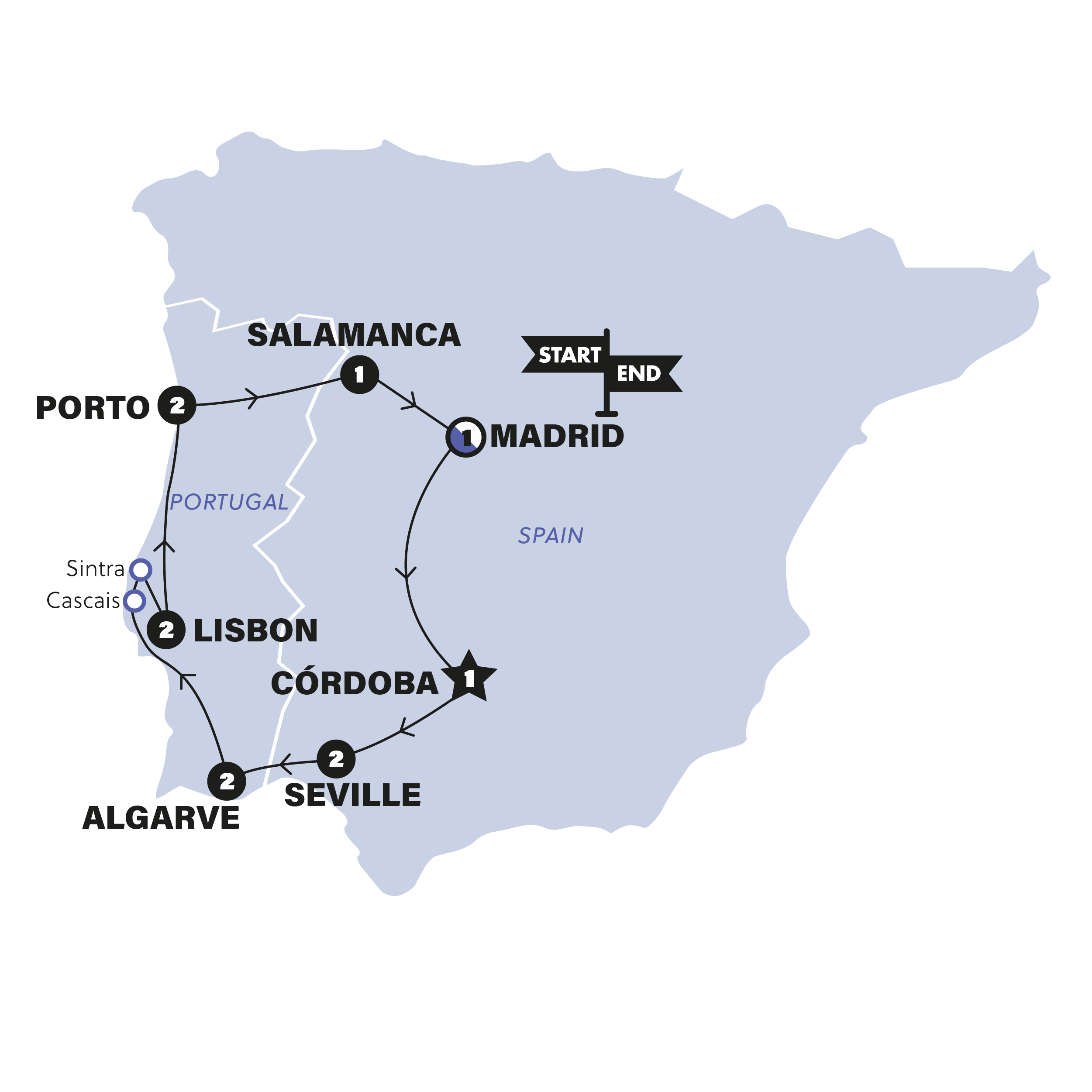 tourhub | Contiki | Spain & Portugal Highlights | Summer | 2025 | Tour Map