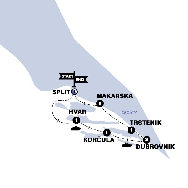 tourhub | Contiki | Croatia Island Sail Premium | Below-Deck Cabin | 2024 | Tour Map
