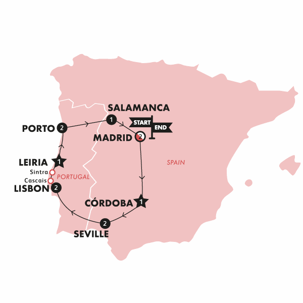 tourhub | Contiki | Spain & Portugal Highlights | Summer | 2024 | Tour Map