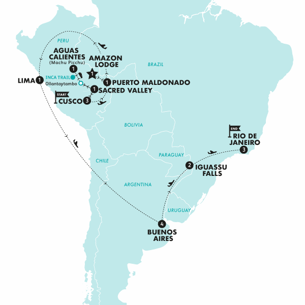 tourhub | Contiki | The Explorer, with Inca Trail Treck (From Mar 2025) | Tour Map
