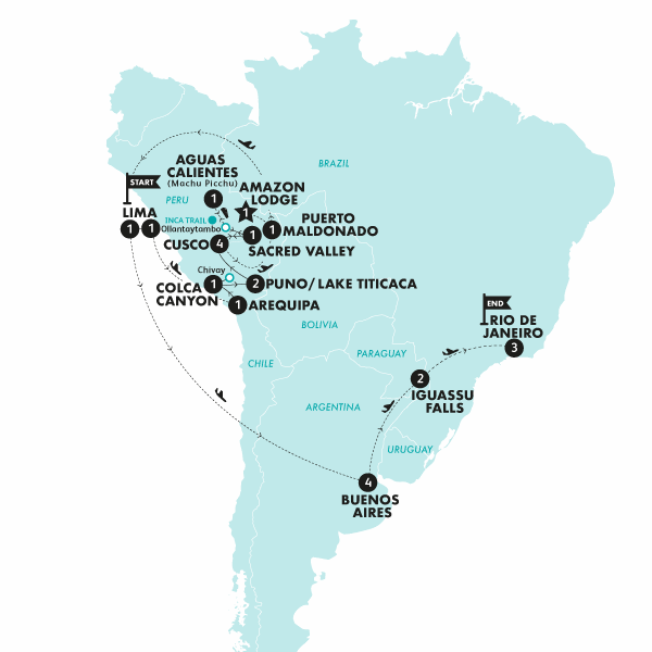 tourhub | Contiki | Ultimate South America with train to Machu Picchu (From Mar 2025) | Tour Map