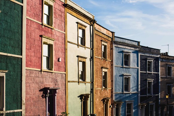 Colourful row houses in Bristol, England