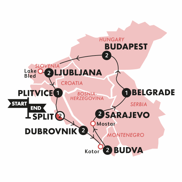 tourhub | Contiki | Best of Balkans | Start Split | 2024 | Tour Map