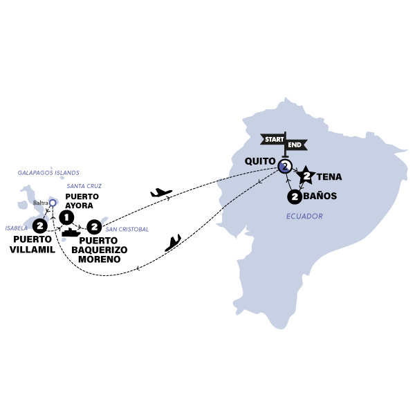 Ecuador and Galapagos Island Hopper map