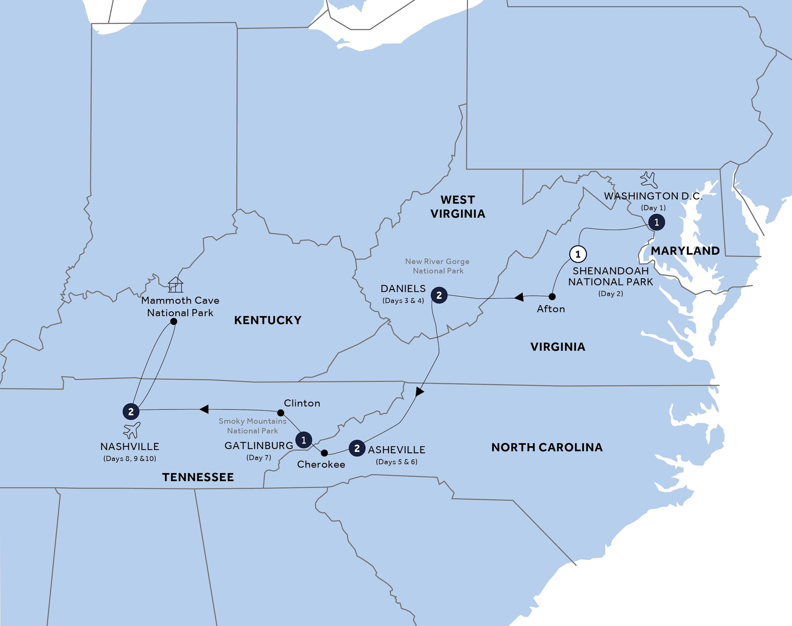 tourhub | Insight Vacations | Spectacular National Parks of Eastern USA | Tour Map