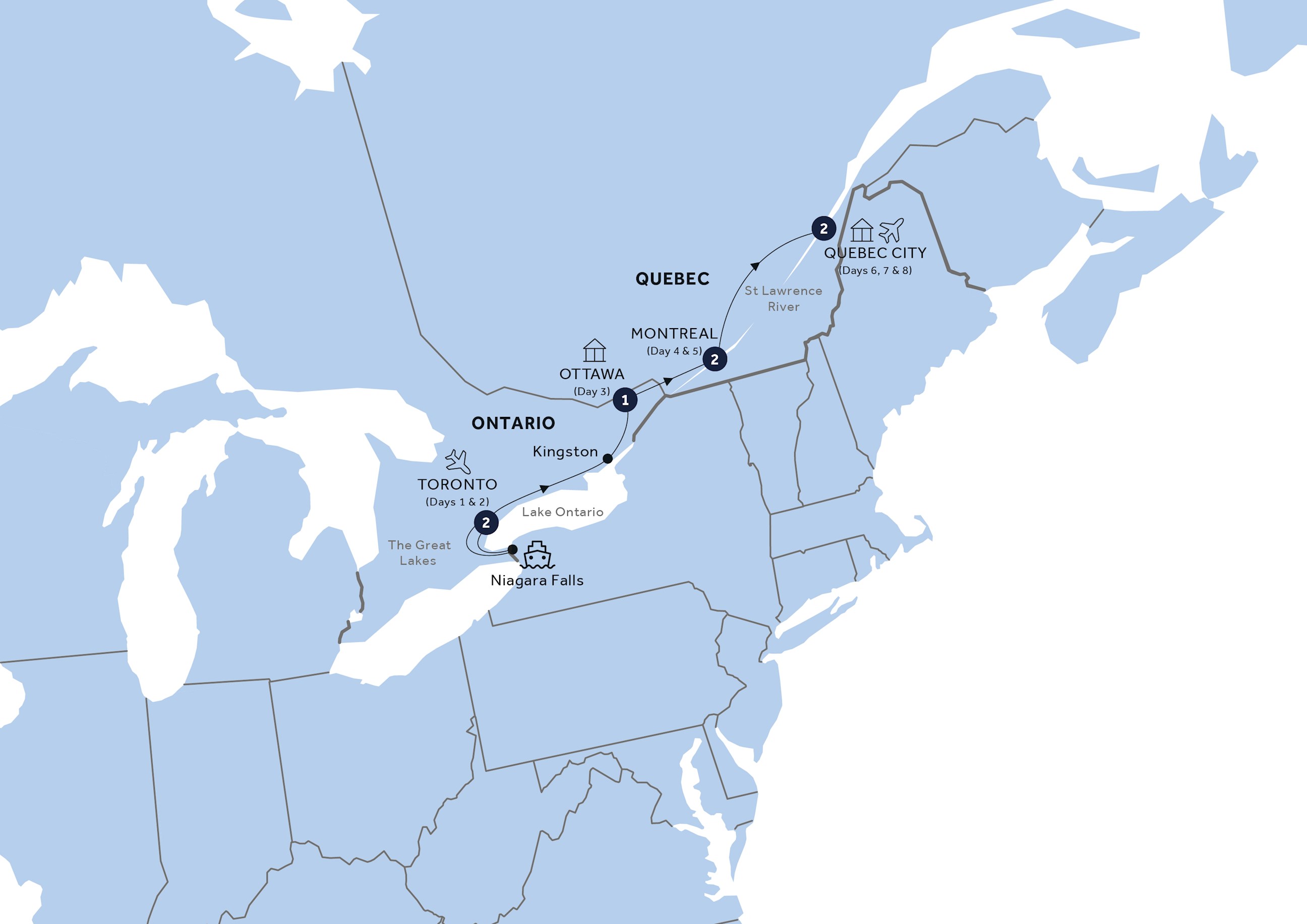 tourhub | Insight Vacations | Eastern Canada Discovery - Classic Group | Tour Map