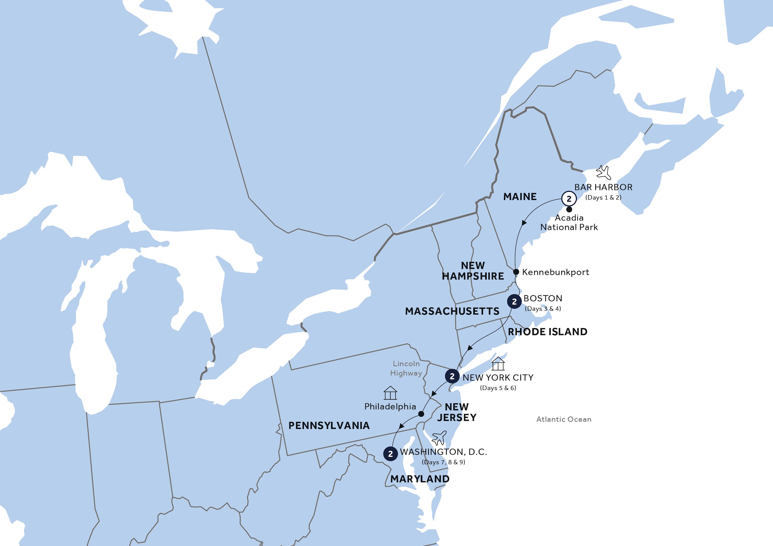 tourhub | Insight Vacations | Best of East Coast USA - Classic Group | Tour Map