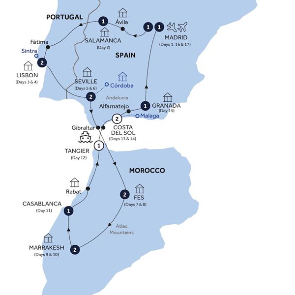 Treasures of Spain, Portugal & Morocco - Classic Group Itinerary Map