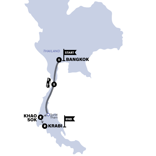 Southern Thai Highlights Trip Map