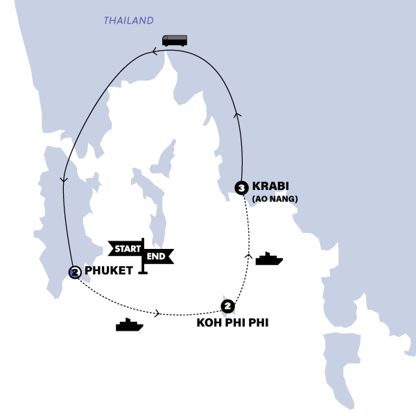 tourhub | Contiki | Thai Island Hopper West Plus | Tour Map