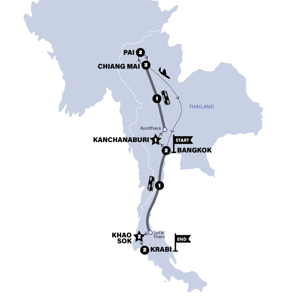 tourhub | Contiki | Total Thailand | Tour Map
