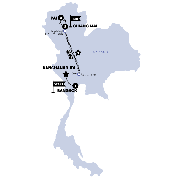 Northern Thai Highlights Trip Map