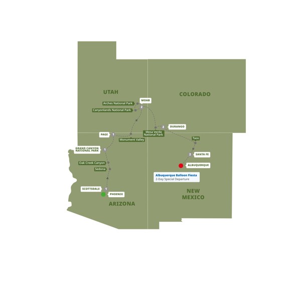tourhub | Trafalgar | Colourful Trails of the Southwest End Albuquerque | Tour Map