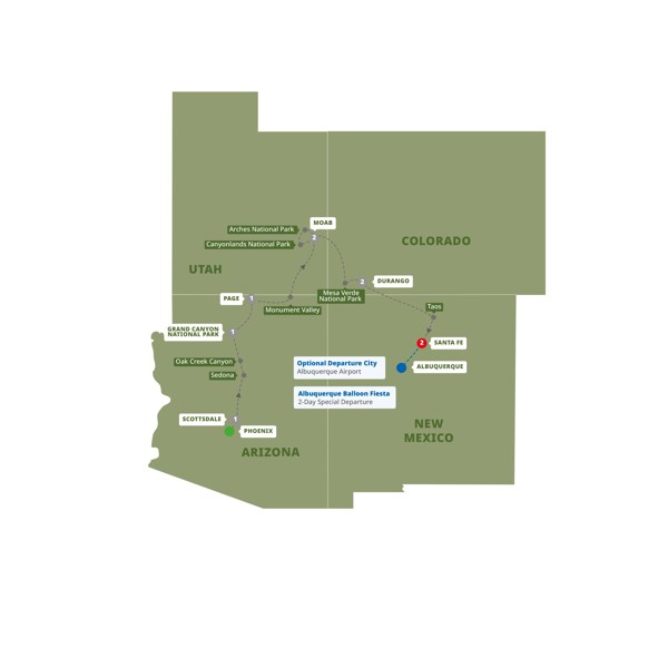 tourhub | Trafalgar | Colourful Trails of the Southwest End Santa Fe | Tour Map