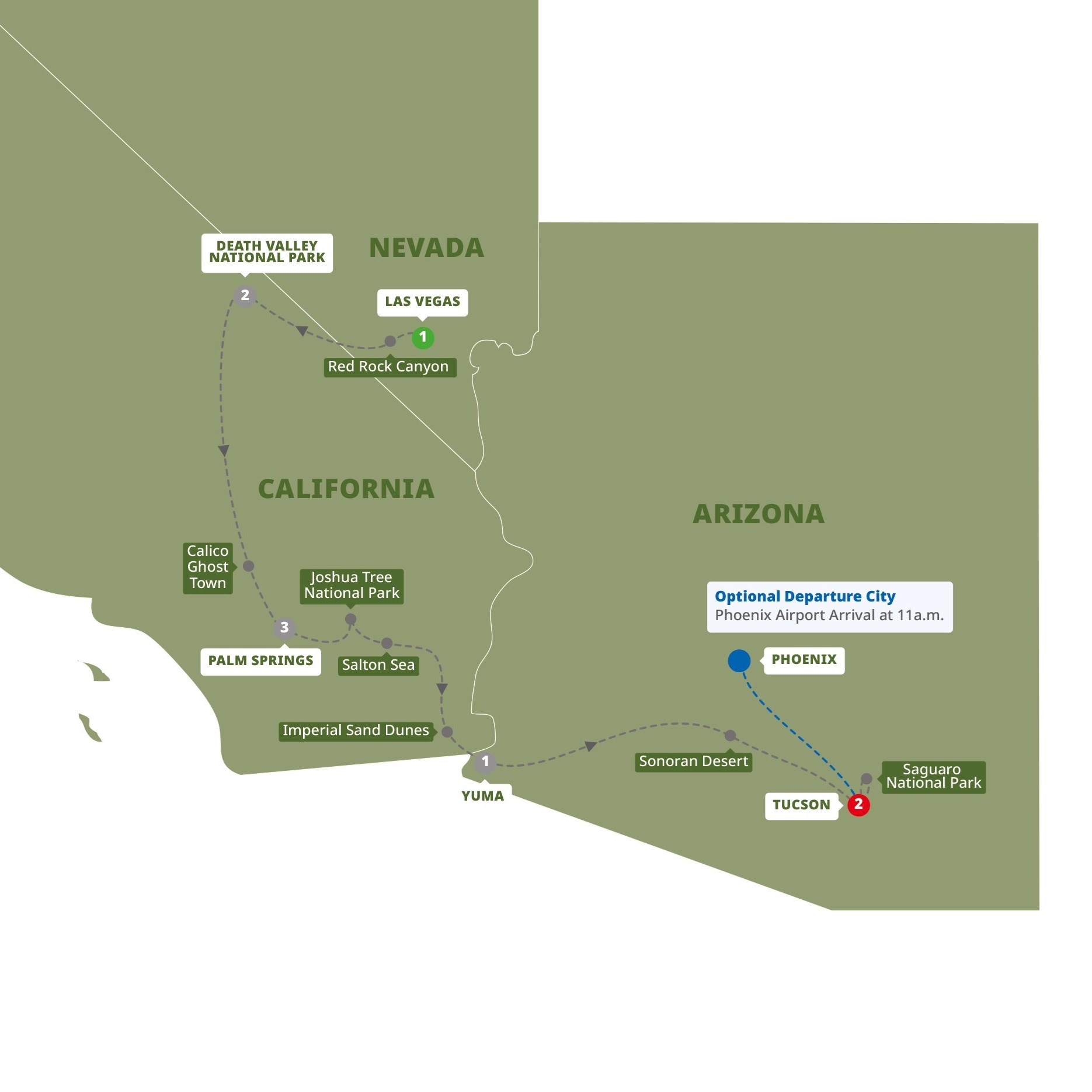 tourhub | Trafalgar | America's Great Desert National Parks  End Tucson | DGDNTN19 | Route Map