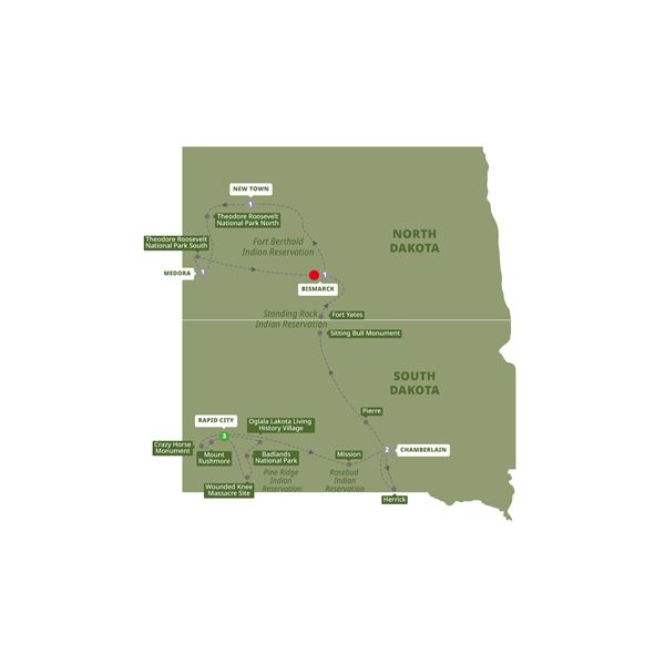 National Parks and Native Trails of the Dakotas Itinerary Map