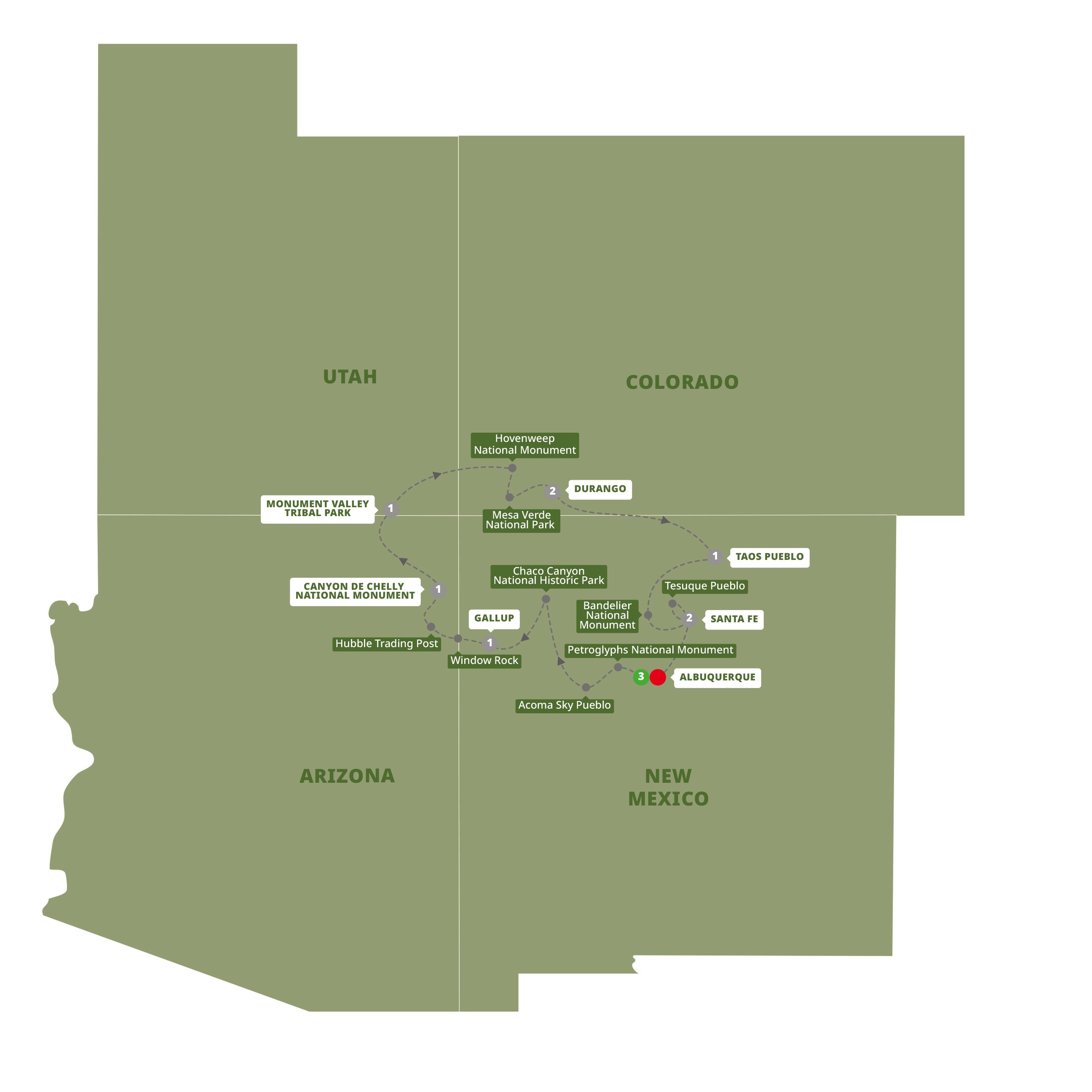 tourhub | Trafalgar | Southwest Native Trails End Albuquerque | Tour Map