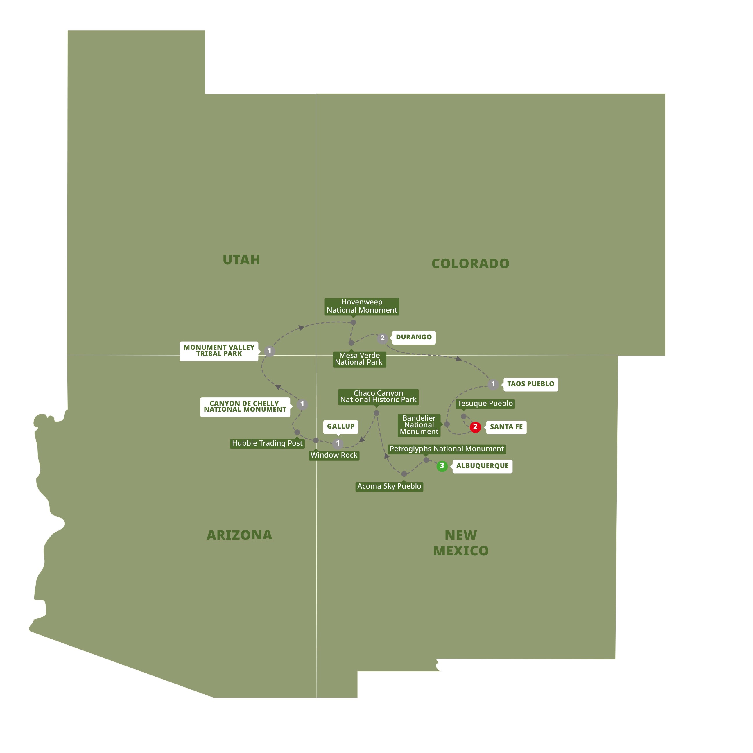 tourhub | Trafalgar | Southwest Native Trails End Santa Fe | Tour Map
