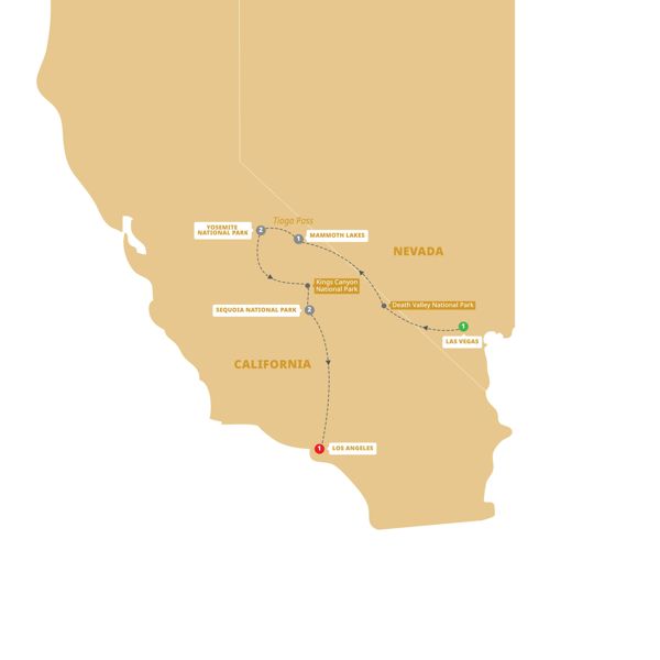 California's Great National Parks Itinerary Map