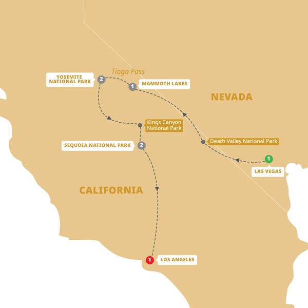 tourhub | Trafalgar | California's Great National Parks | DCGPM19 | Route Map