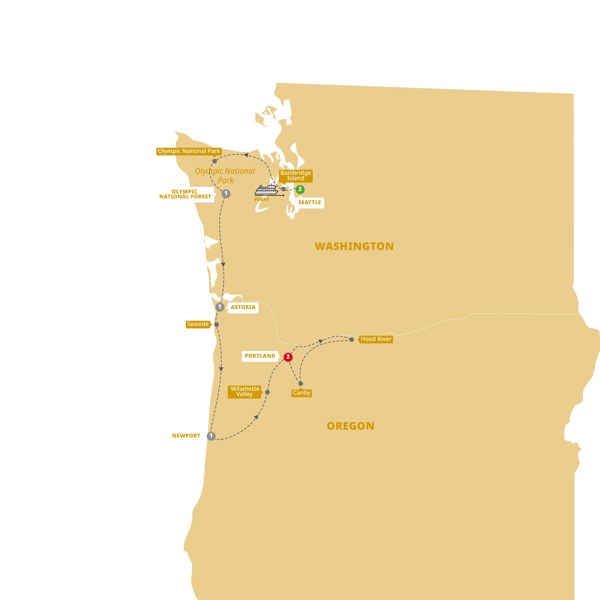 Scenic Seattle, Portland and Oregon Coast Itinerary Map
